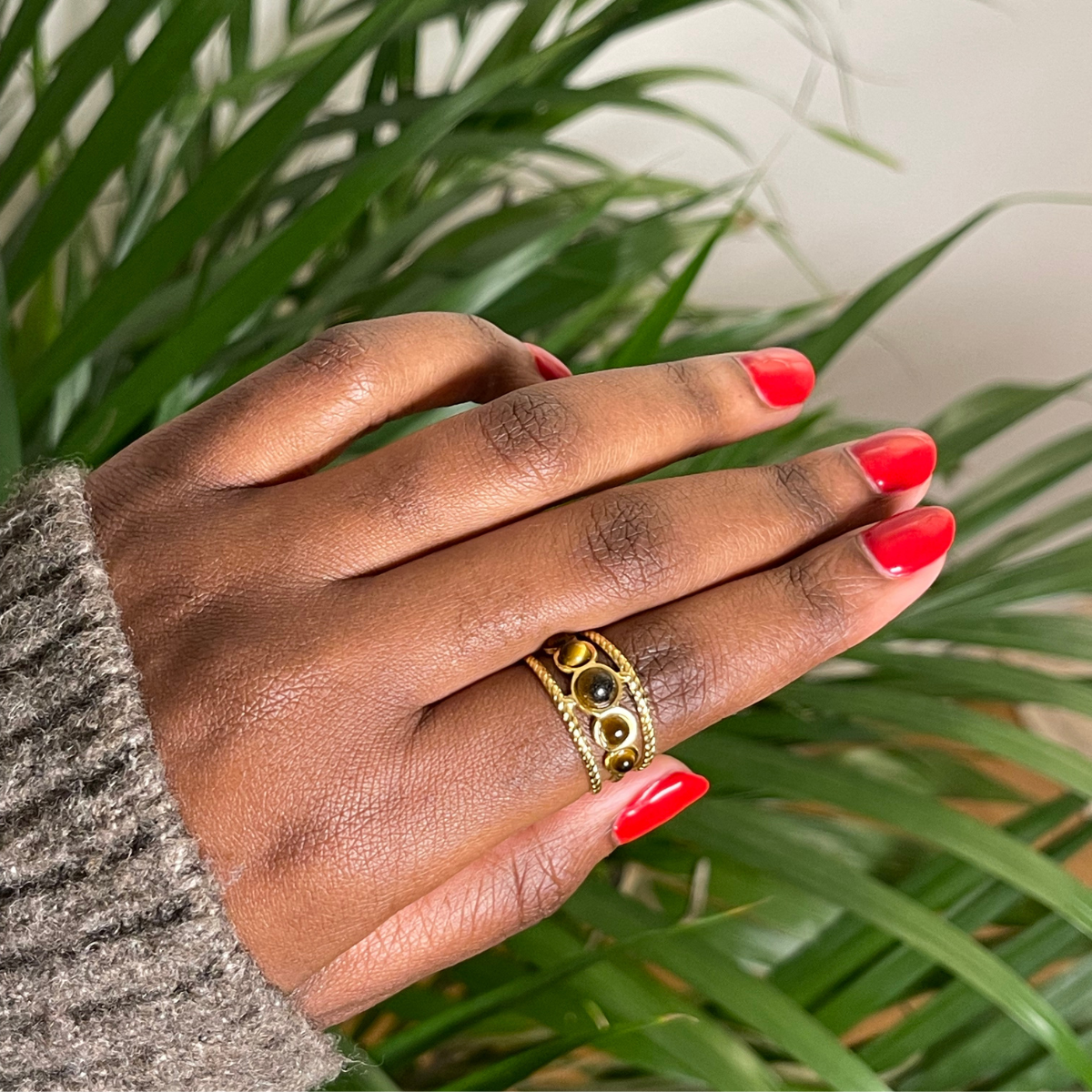 Bague Sika | Acier inoxydable et pierre